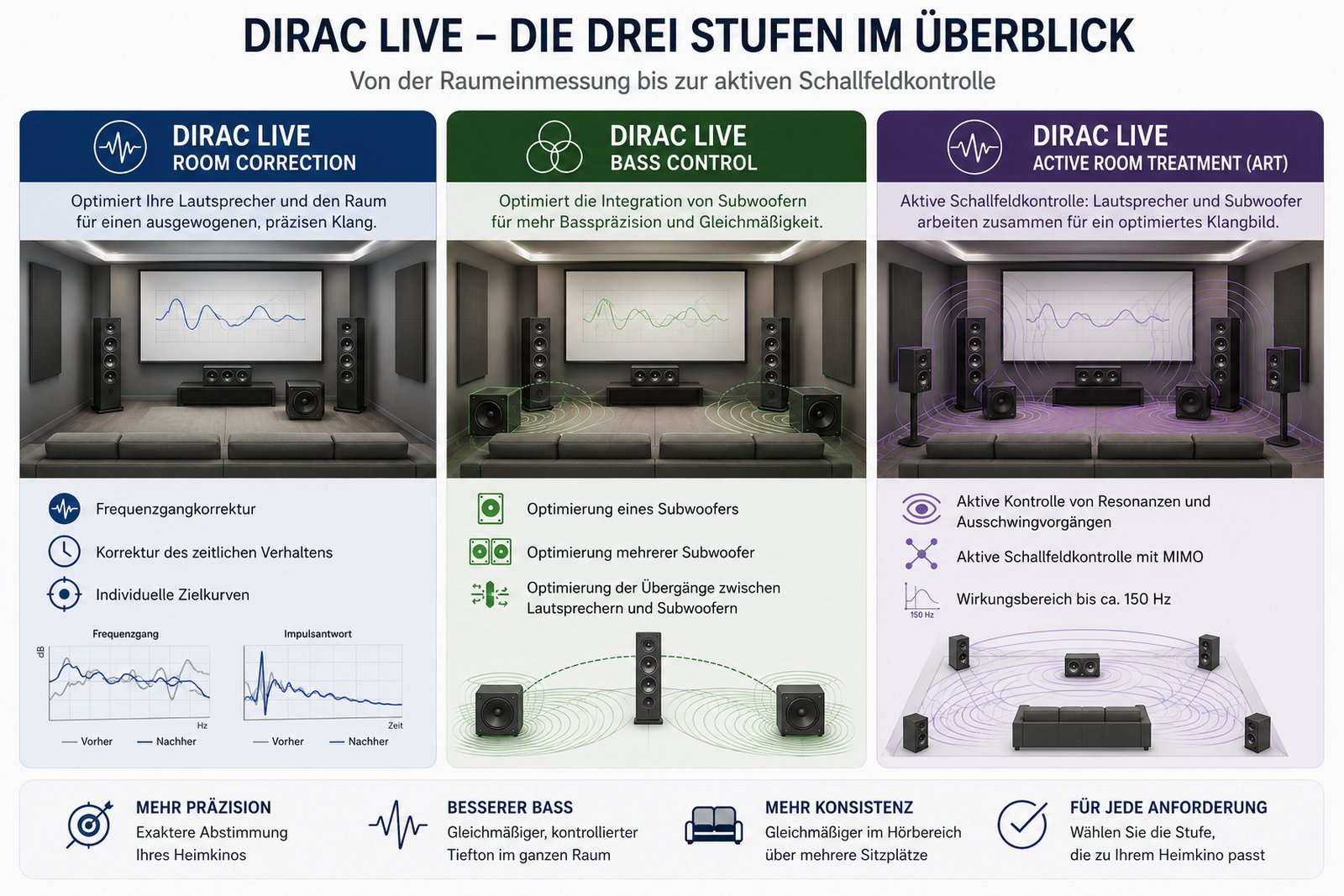 Grafische Übersicht Audyssey Raumkorrektur im Vergleich