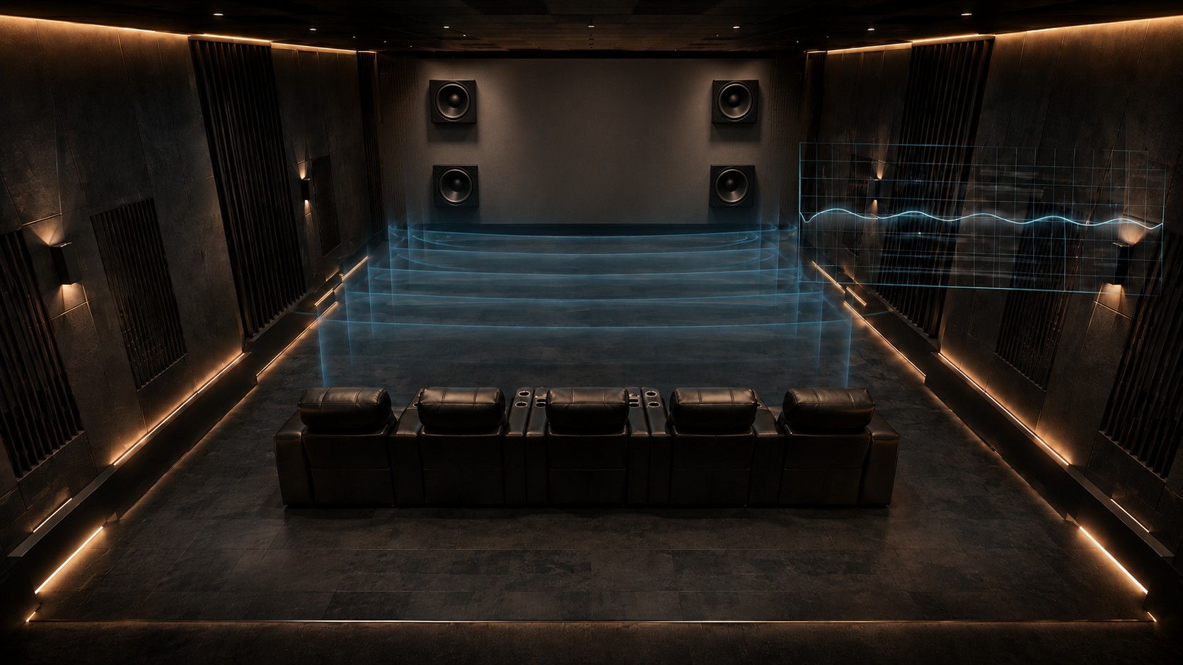 Double Bass Array richtig einmessen: Heimkino mit vorderem und hinterem Subwoofer-Array und ebener Wellenfront